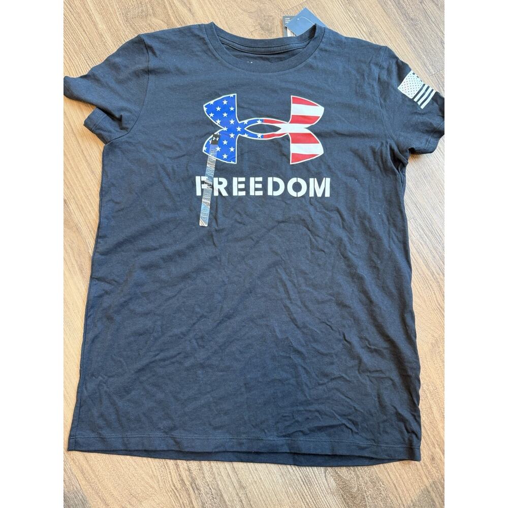 Under armour Tee Womens Medium USA Freedom American Flag Patriotic Black